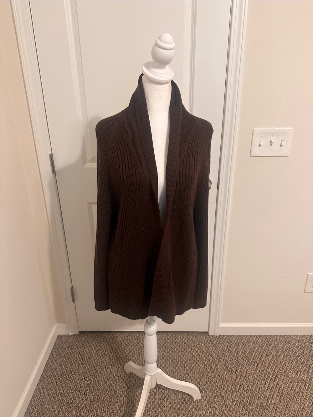 Talbots Ribbed Open Front Brown Cardigan Sweater Size XL
